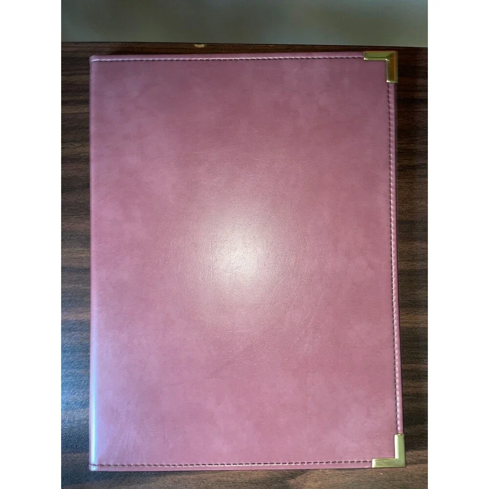 Vintage 80s Cambridge Burgundy Executive Padfolio Brass Corners Portfolio Folder